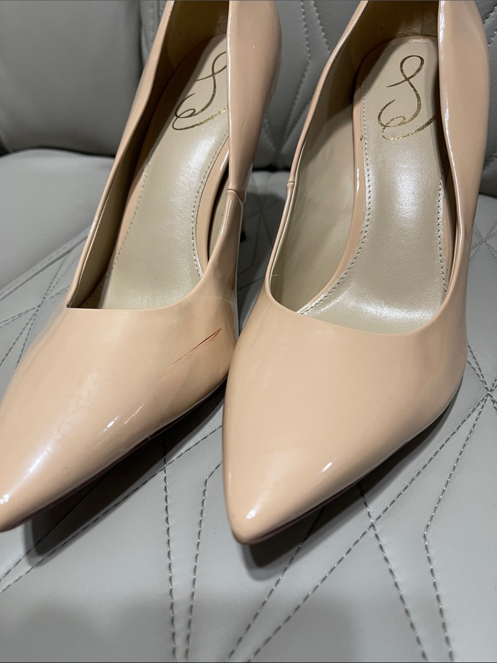 Sam Edelman Rubor Beige Patent Pointed-Toe Stiletto Pumps - Picture 4 of 10